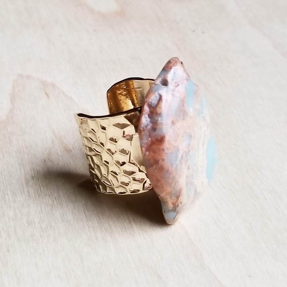 Chunky Aqua Terra Slab on Cuff Ring - Picture 3 of 4